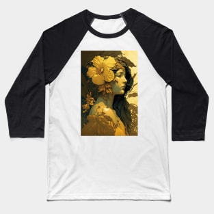 Hawaiian Woman With Yellow Hibiscus Baseball T-Shirt